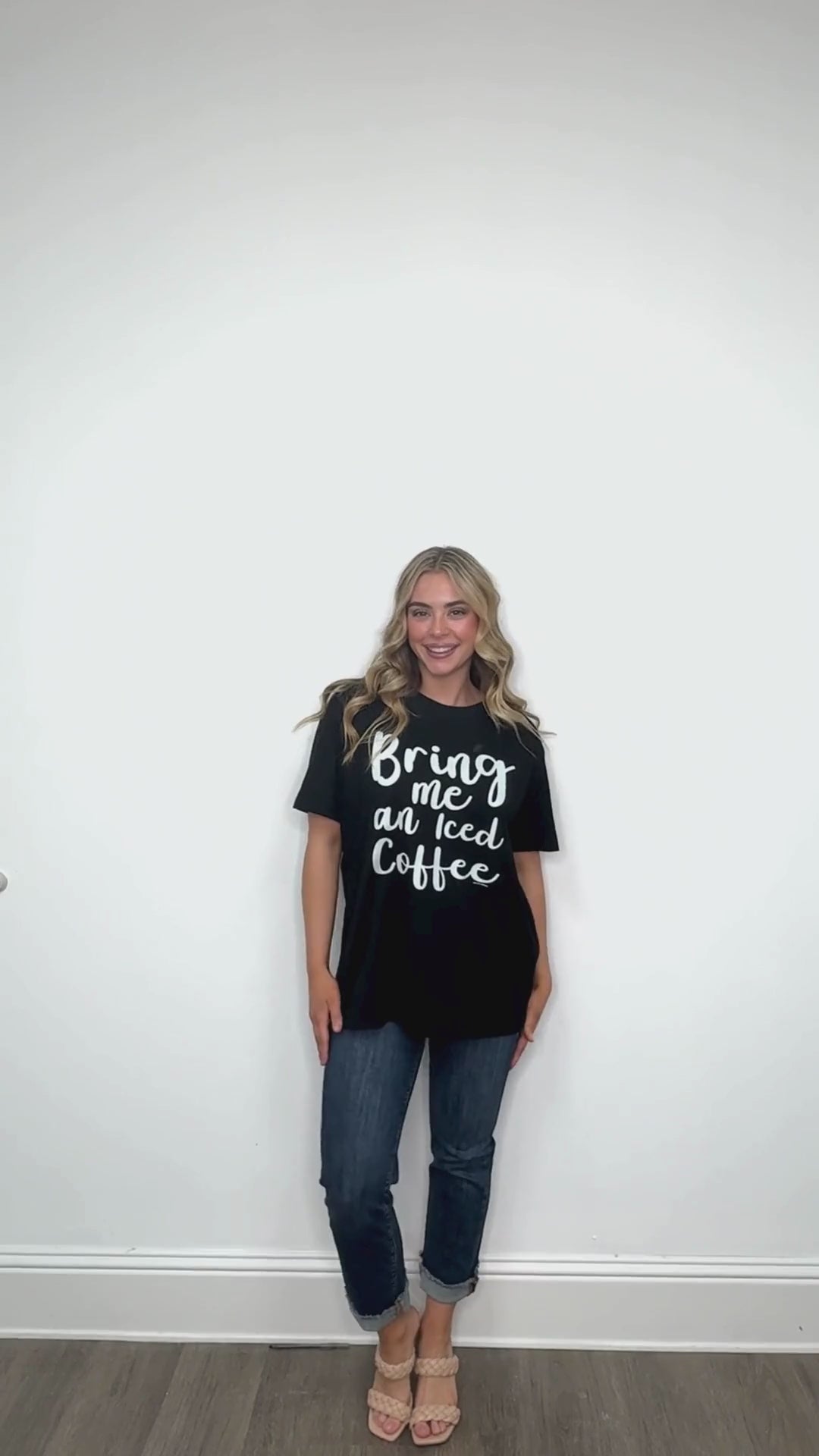 Bring Me an Iced Coffee on Black Tee Shirt Blank