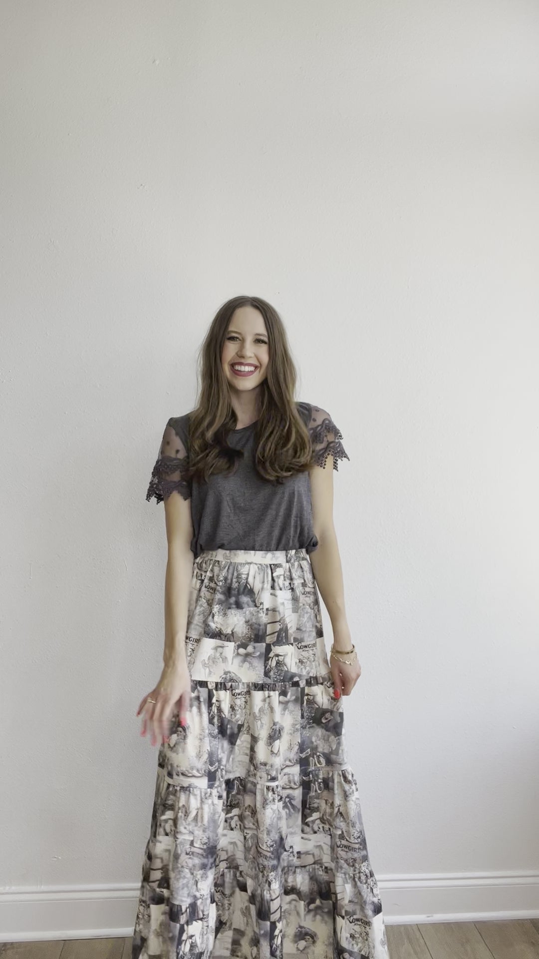 Western Print Tiered Maxi Skirt