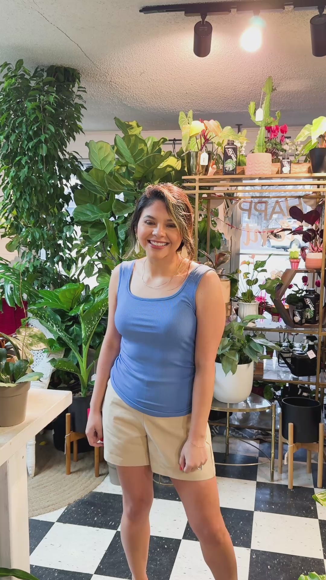 Bella Square Neck Rib Knit Tank Top, Blue