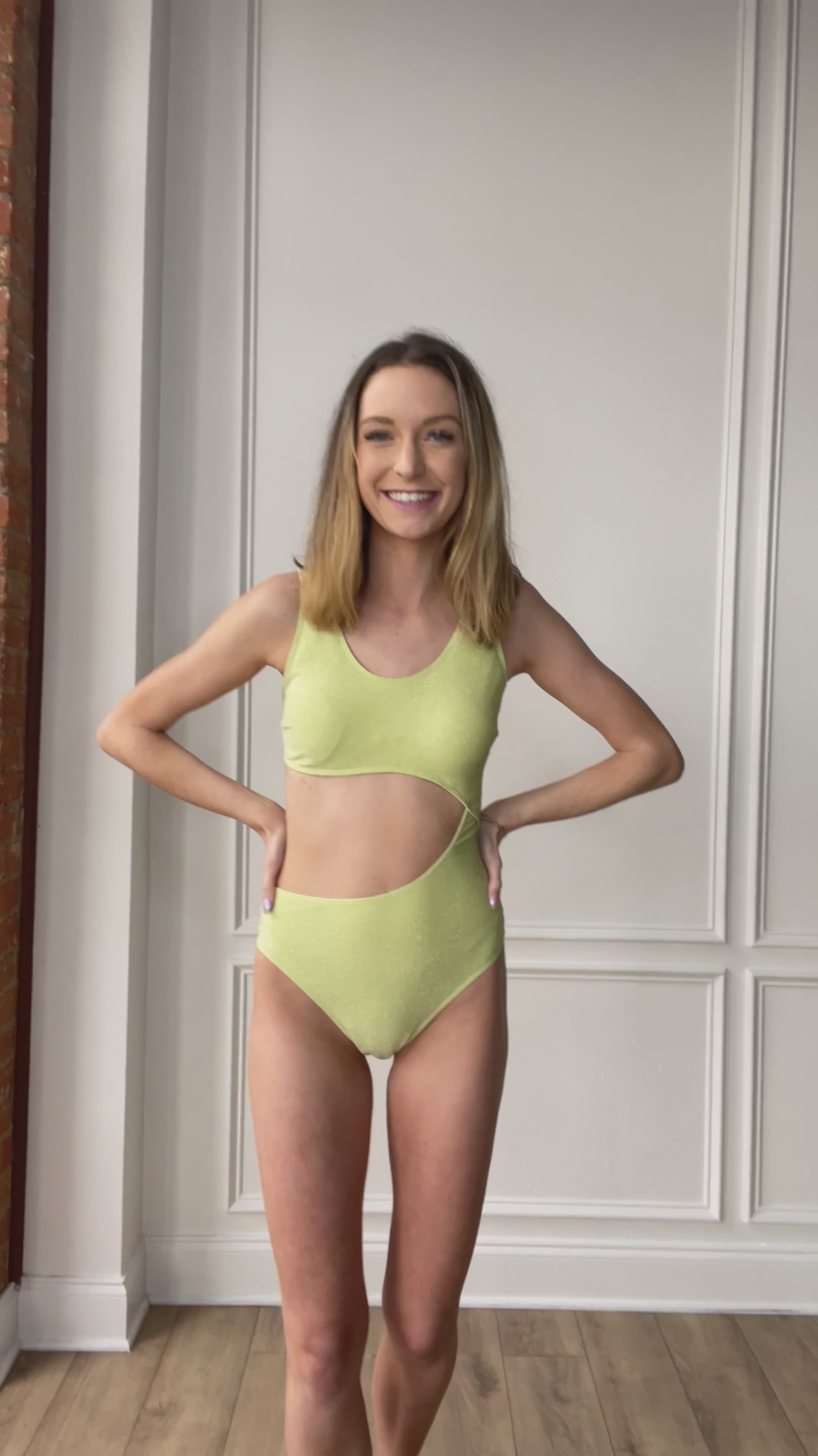 Green Shimmer Side Cut One Piece Swim