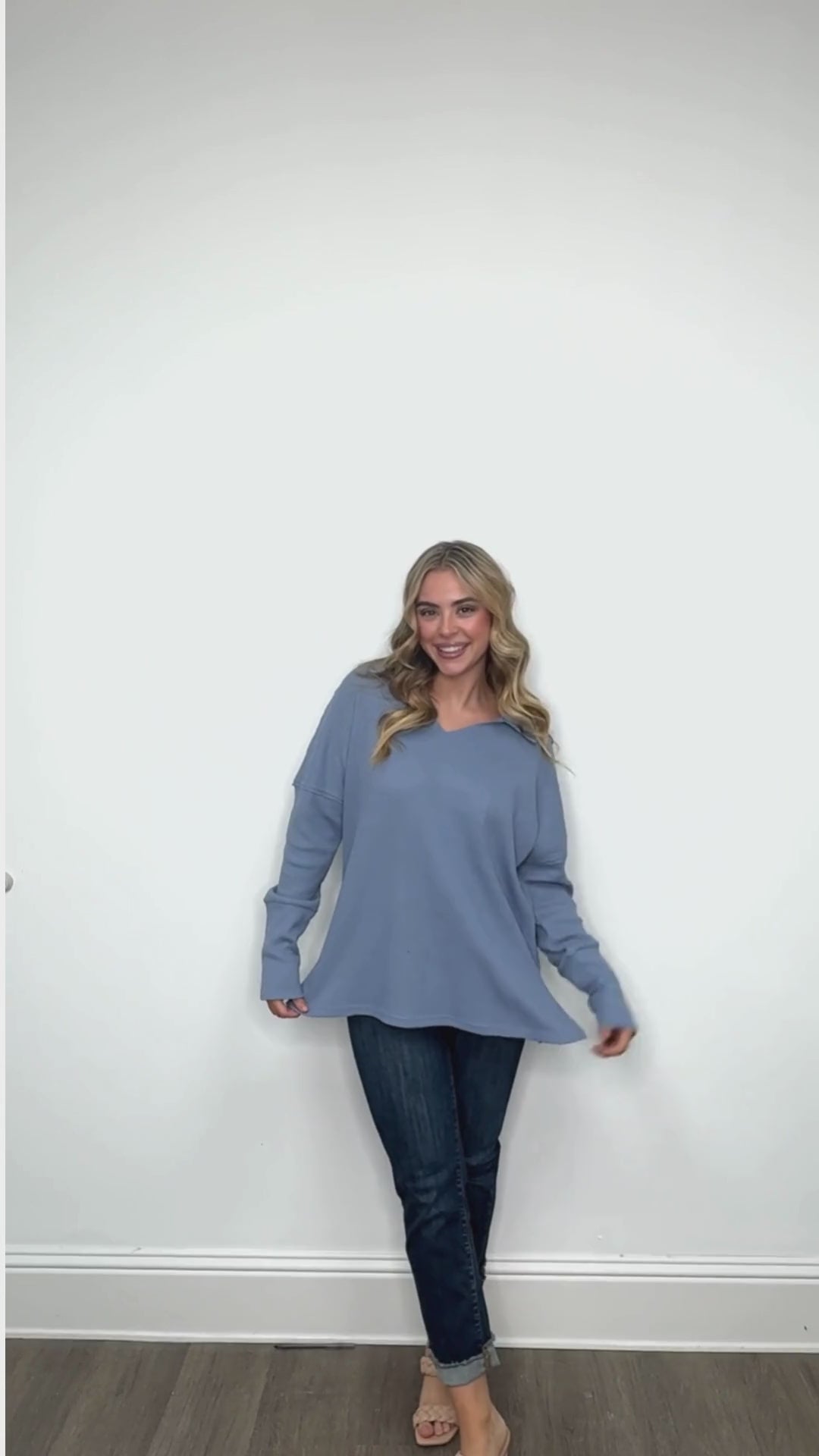 Waffle Knit Top, Blue