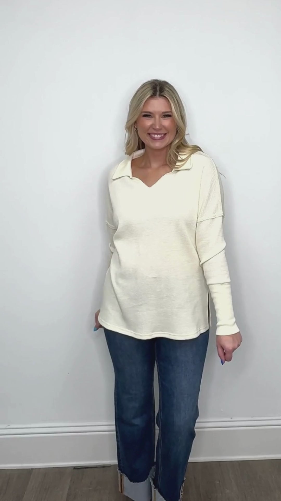 Waffle Knit Top, Ivory