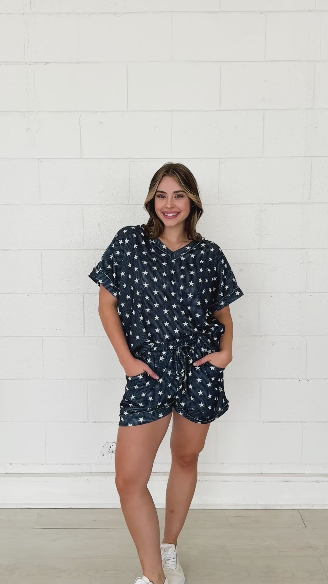 The Lucy Navy Stars Waffle Knit Top