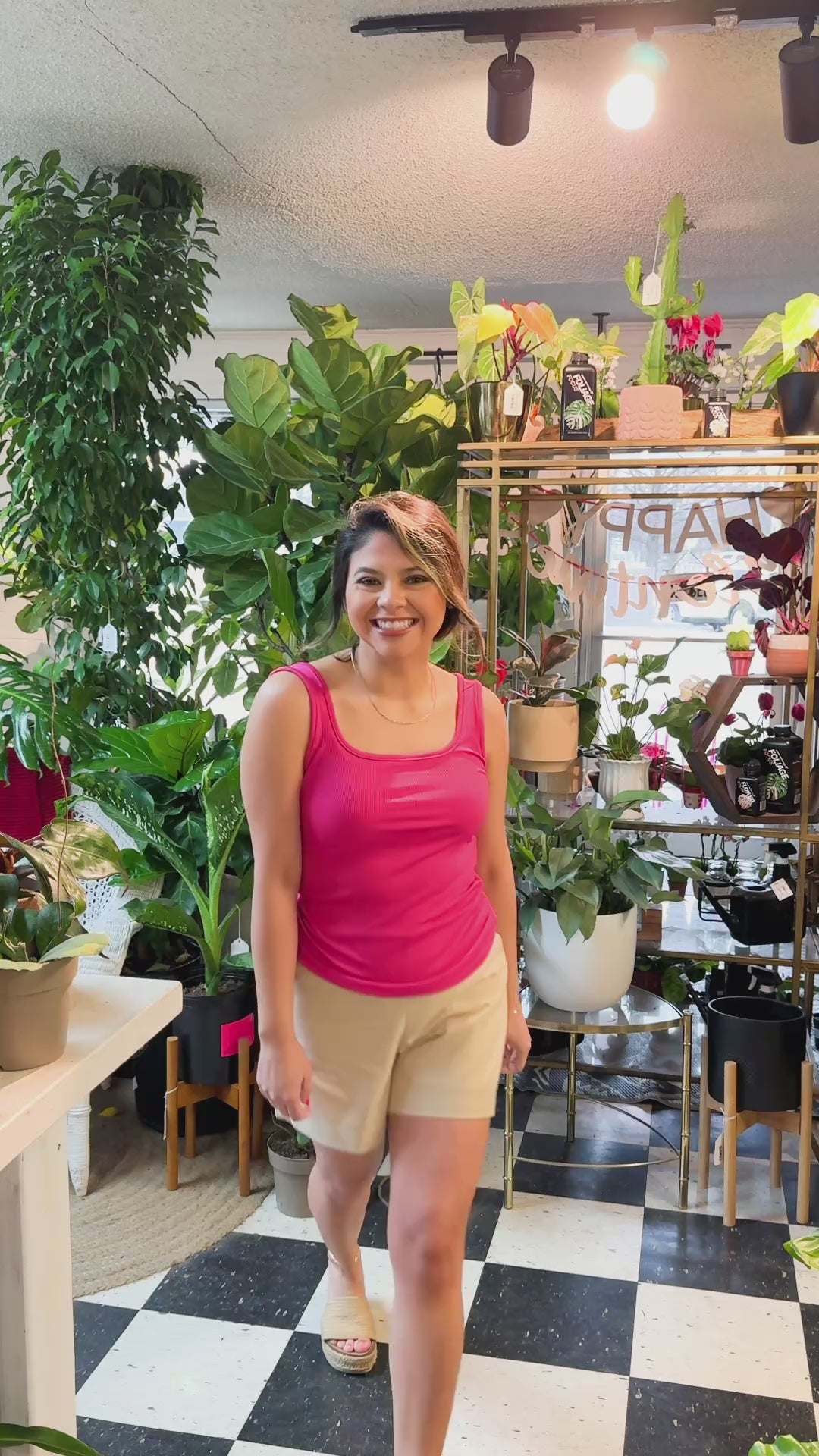 Bella Square Neck Rib Knit Tank Top, Pink