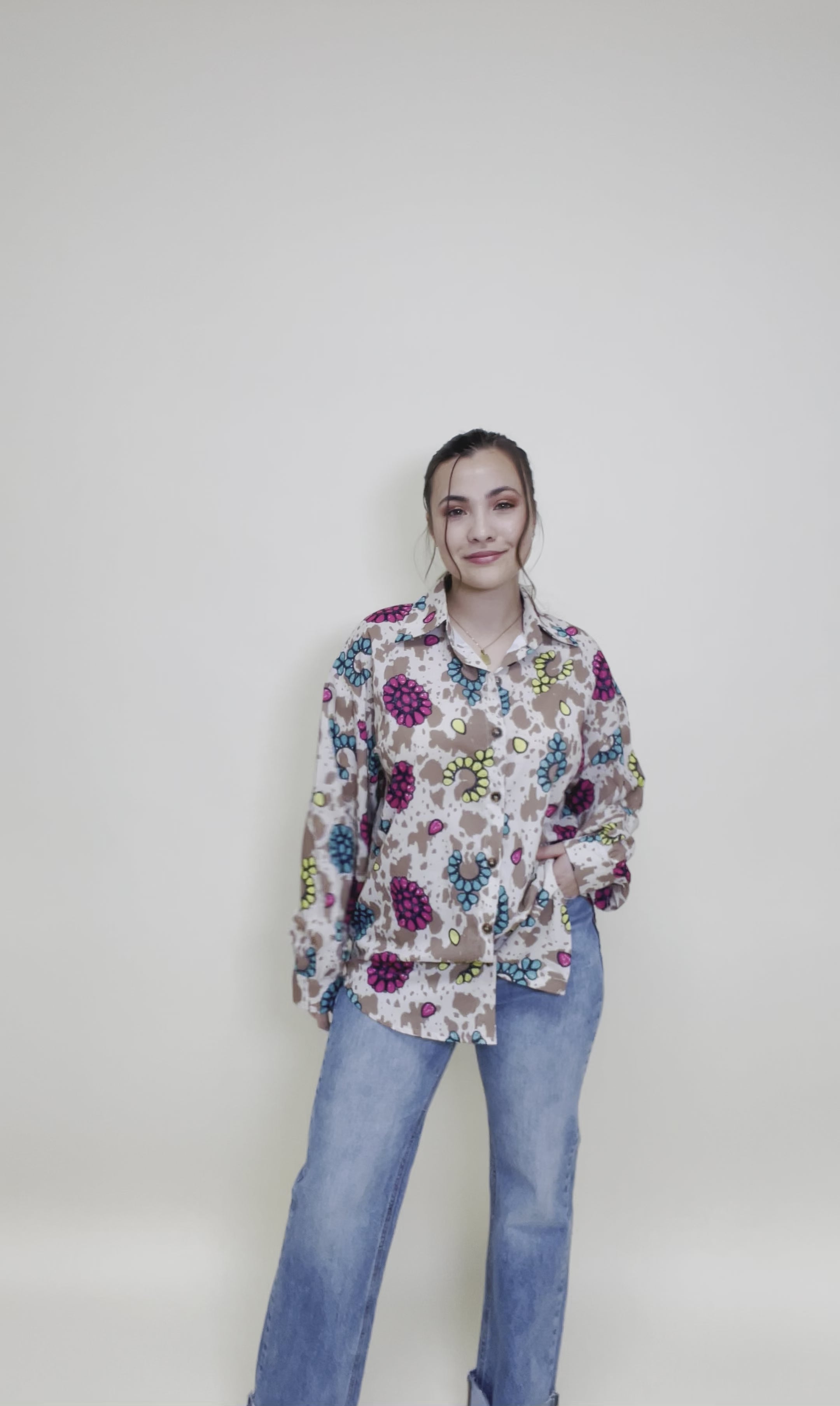 Rodeo Queen Cow Print Button Down