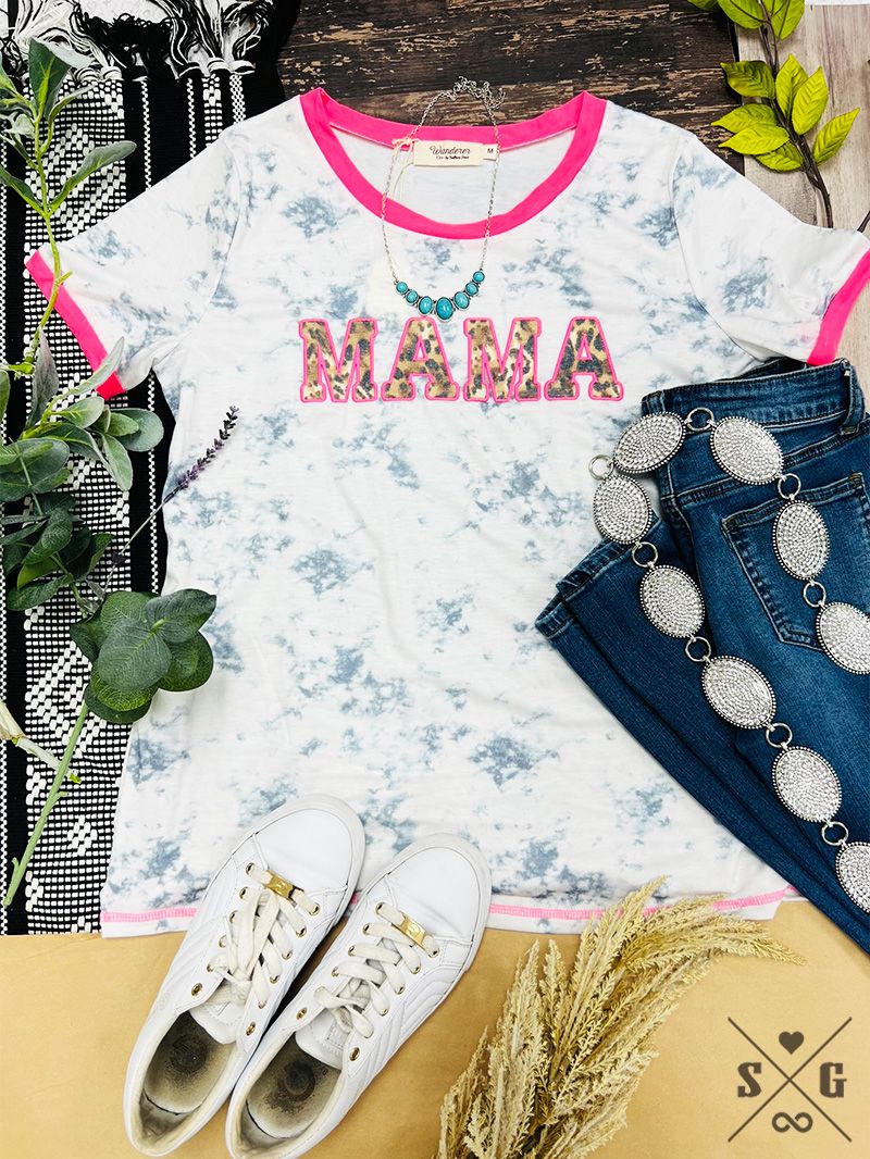 Leopard MAMA Patch on Marble Ringer Tee