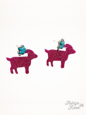 Acrylic Goat Drop Earrings in Pink