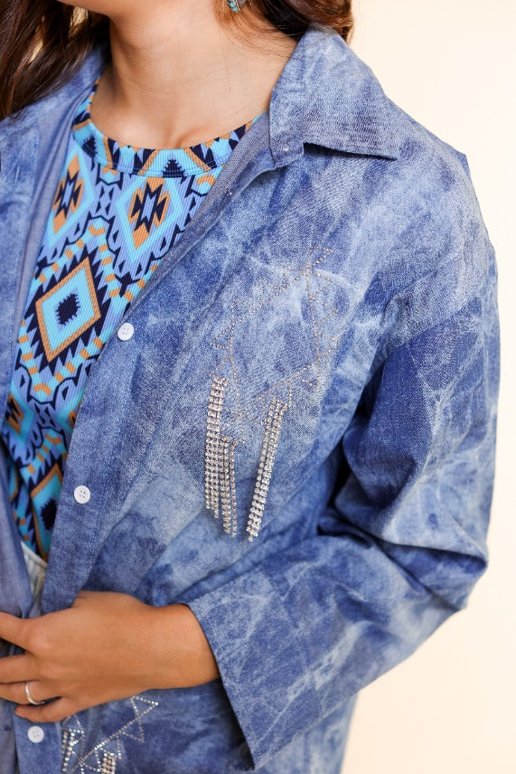 Sparkles and Spurs Western Denim Shirt