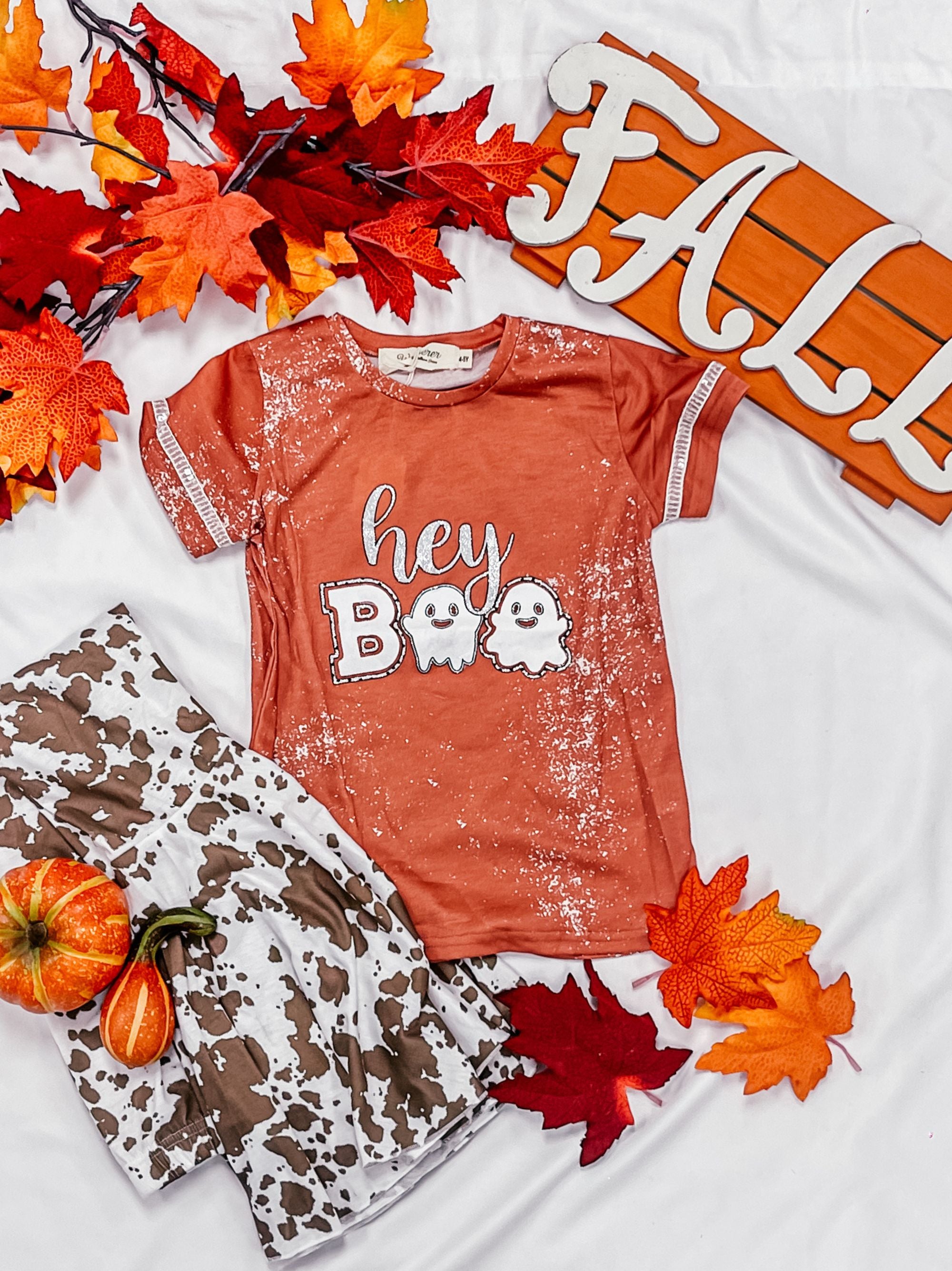 Girls' Hey Boo Ringer on Orange Splatter Tee